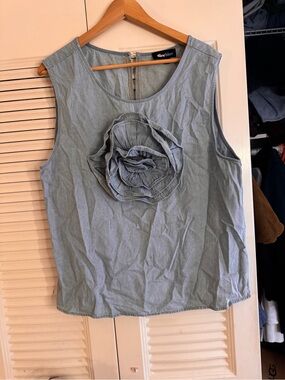 Alice Blue Light Blue Sleeveless Tank with Floral Appliqué